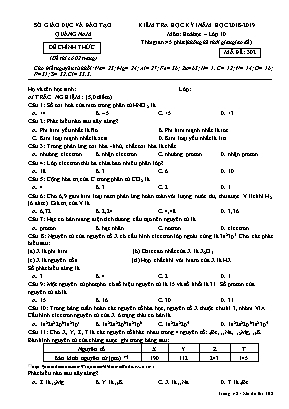 Đề kiểm tra học kỳ I môn Hóa học Lớp 10 - Mã đề 302 - Năm học 2018-2019 - Sở giáo dục và đào tạo Quảng Nam